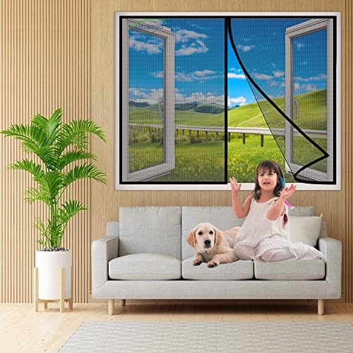 Fliegengitter Insektenschutz, 125x200 cm Fenster Rollo Insektenschutzrollo Ohne Bohren Kinderleichte Klebemontage- Schwarz H