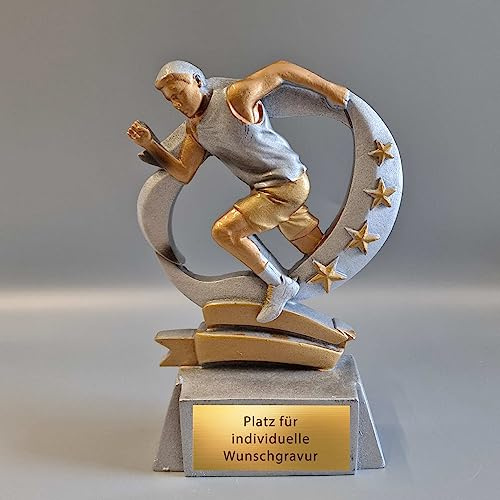 eberin Pokal Leichtathletik Läufer - Resinfigur Sprinter & Marathon - 15 cm | Individuelle Trophäe mit Gravur, Schulsport & Citylauf Siegerpreis in Silber & Rosegold, personalisierbare Sportfigur Herren