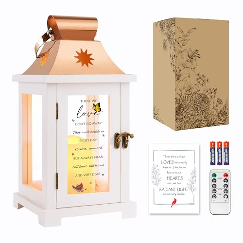 WOODEXPE Sympathy Gift Memorial Lantern with Flickering LED Candle and Remote Control (Those We Love)
