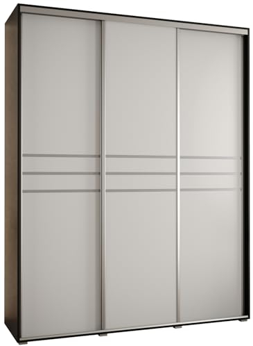 MEBLE KRYSPOL Cannes 10 Moderner Schrank mit 3 Schiebetüren mit Stange, Regale - Aufbewahrungsschrank für Schlafzimmer, Wohnzimmer - 205,2x190x60 cm - Schwarz Weiß Silber