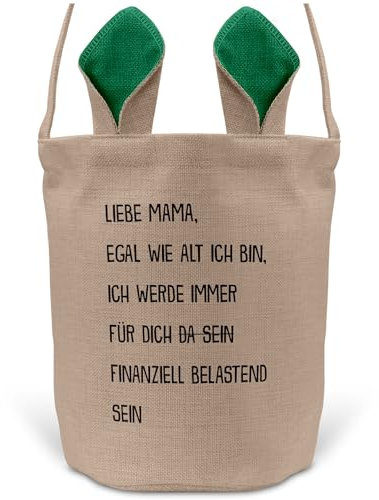 22Feels Mama Osterkorb Mutter mit Henkel Ostergeschenk Tragetasche Ostern Deko Osternest Körbchen Hasenohren (Beige/Grün)