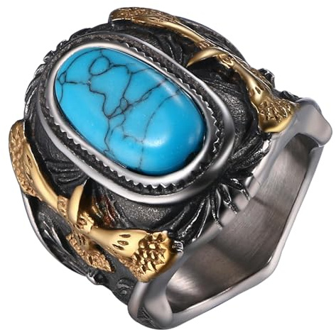 JewelryWe Herren-Ring, Edelstahl Retro Klasische geschnitzt Blumen Muster Kunststein Ring Band, Silber