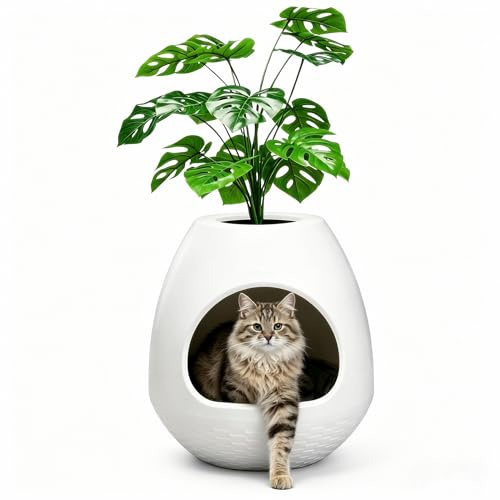 FURPAL multifunktionale katzenklo mit Deckel und Blumentopf Design - Mit praktischen Plastiksohlen, für die meisten Katzen geeignet, die ideale Wahl für Apartments und Büros, Upgrade-Version weiß