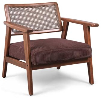 FRANKYSTAR Boca Sessel aus Parawood Massivholz mit Polyrattan Auflagen und Sitz aus Cordstoff