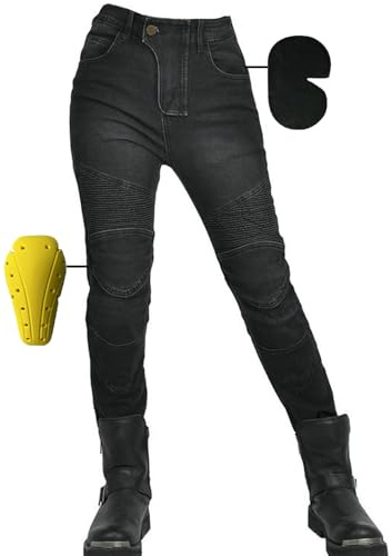 Pantaloni Moto Donna, Pantaloni da motociclista Elasticizzati Pantaloni da motociclista protettivi da gara slim fit Jeans da Moto con 4 imbottiture protettive rimovibili (Black,M)