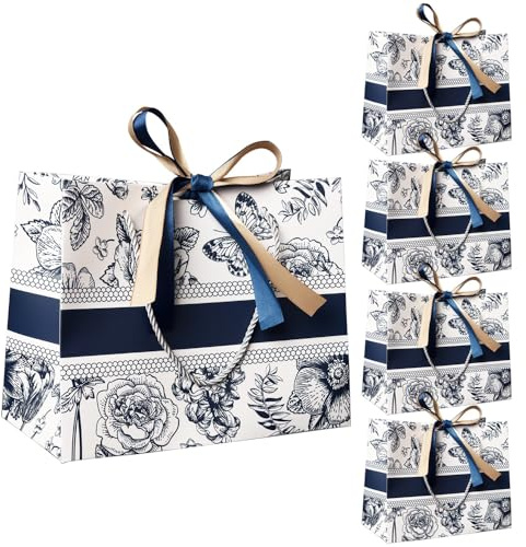 QKEPCY Sac Cadeau à Motif Fleuri Pochette Cadeau Vintage Élégants Sacs Cadeaux Avec Ruban de Haute Qualité Convient pour les Mariages Fêtes d'Anniversaire Cadeaux de Festival