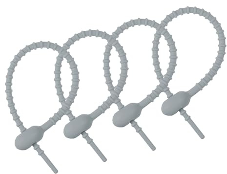 sourcing map 4 Pack Silicone Cable Ties 7 Inch Reusable Zip Ties Twist Ties Elastic Wire Tie Cord Organizer for Bag Clip Cord Management, Grey