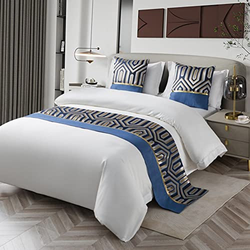 Luxuriöser Patchwork-Bettläufer mit geometrischen Mustern, für Hotel-Bettwäsche, blau, 50 x 180 cm, ideal für 1,2 m Bett, stilvolles Betttuch und Tischläufer, hochwertige Tagesdecke und Bettüberwurf