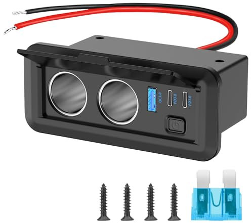 Linkstyle Zigarettenanzünder Splitter Adapter, 180W Dual Auto Ladegerät Splitter mit Dual PD3.0 und QC3.0 Anschlüssen für 12–24V Geräte