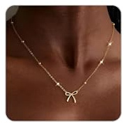 Thaivor Mothers Day Gifts - Necklace for Women Dainty Bow Necklace 14K Gold Plated Cute Choker Small Pendant Charm Necklaces Teen Gift Trendy Stuff Personalized Jewelry Gifts