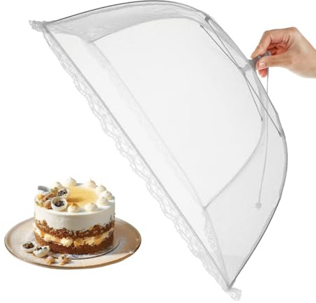 Alipis Lot de 2 Cloches Alimentaires en Maille 17 - Tente de Protection Anti-Insectes Pliable - Filet de Table Respirant pour Barbecue, Camping et Cuisine Extérieure - Blanc avec Dentelle