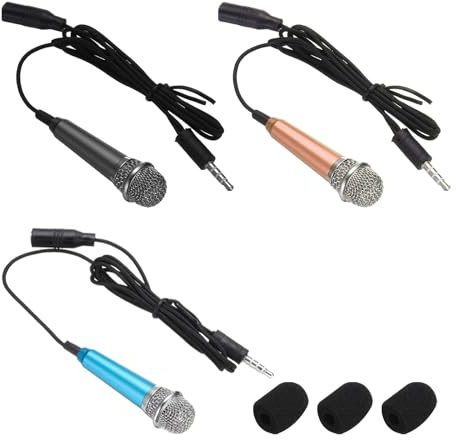 QUARKZMAN 3 Pcs Micrófono Mini, Micrófono Pequeño Micrófono Para Teléfono Con Cubierta De Espuma Para Grabar Voz En Teléfono, Azul/Dorado/Negro