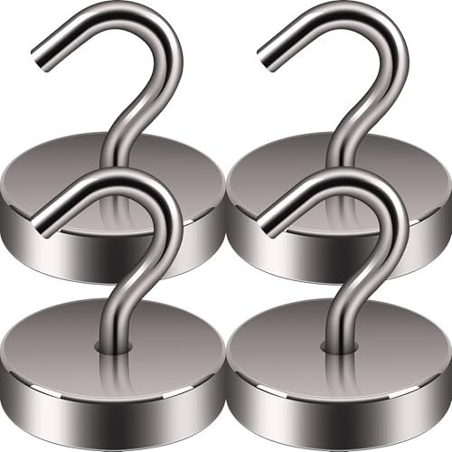 Neosmuk Magnethaken, 30kg Extra Starke Magnetische Haken für Camping, Werkstatt, Spind, Kleiderhaken mit Neodym Magnet für Outdoor und Kreuzfahrt Zubehör, grau,4er-Pack