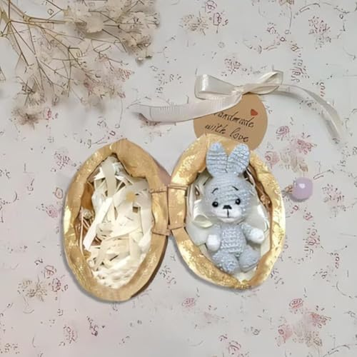 Qeortohers Handgemachte Häkeltier in Walnuss Shell, Mini Kaninchen und Bär Stofftier Geschenke, Mini häkeln Liebe und gestrickte Bär Herz, Cu Bunny mit