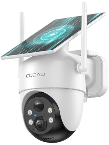 COOAU 2K Camera Surveillance WiFi Exterieure sans Fil | Caméra Solaire 3MP 360° PTZ, Wi-FI 6, Détection PIR Intelligente, Alarme Anti-Intrusion, Vision Nocturne Couleur, Recharge Basse Luminosité