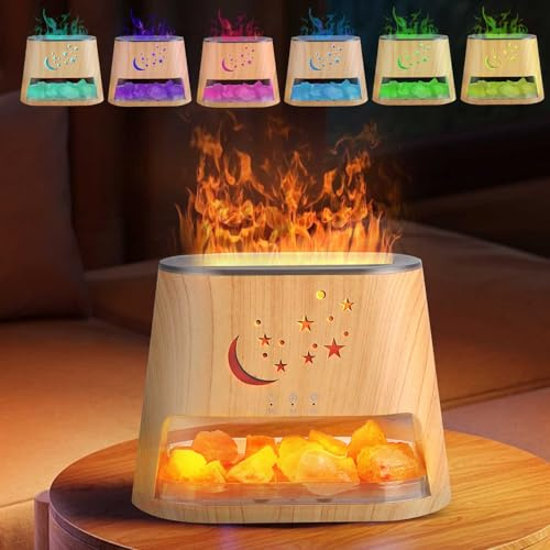 Gxpjycfob 2 en 1 Diffuseur d'Huiles Essentielles 260ML & Lampe en Cristal de Sel Himalaya - 7 Couleurs, Effet Flamme, Arrêt Automatique, sans BPA