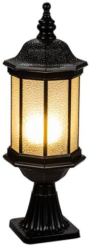 CWVYKNP Lampada da Esterno con Base di Montaggio su Molo Faro A Colonna per Decorazione da Giardino E Patio Lampada da Palo Impermeabile in Alluminio Pressofuso Nero con Vetro Seminato