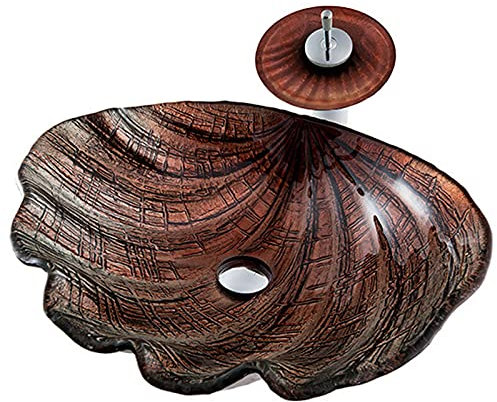 Lavandino in vetro temperato a forma di conchiglia e rubinetto originale in ottone per ristrutturare il bagno, elegante lavabo lavabo lavabo