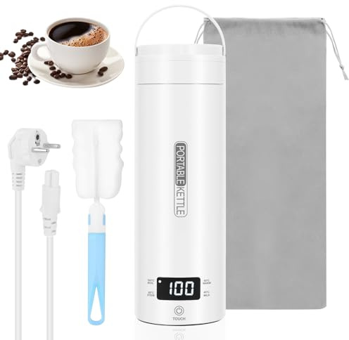 Hervidor Agua Eléctrico Pequeño 500 ml, Mini Hervidor Portátil de Acero Inoxidable 316 con Doble Pared, 4 Temperaturas Ajustables y Calentamiento Rápido, Ideal para Viaje, Oficina o Camping
