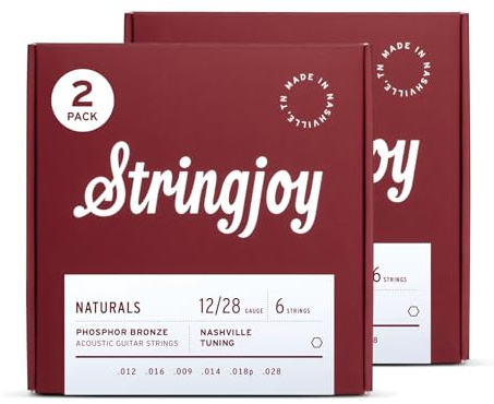 Stringjoy Naturals 12-28 Nashville Tuning guitar strings – Phosphor Bronze Acoustic Guitar Strings - Excellent Feel and Shimmering Tone for Nashville Tuning, Acoustic 6 String Set, 2-Pack
