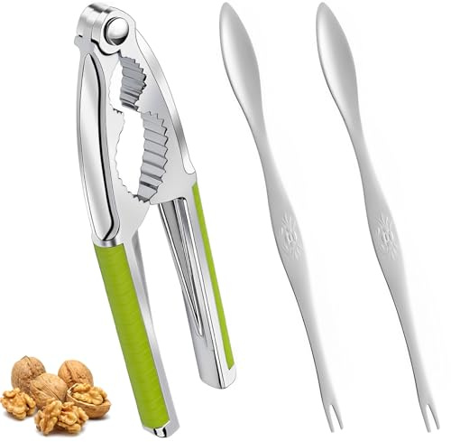 Snyvpra Nussknacker Walnüsse 3pcs – Hochwertiger Metall Nuss-Knacker mit Rutschfester Beschichtung + 2 Nussnadeln, Ergonomischer Griff für Einfaches Knacken, Ideal für Haushalt & Küche