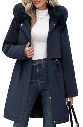 Yuson Girl Cappotto Donna Invernale Lungo Giubbotto con Cappuccio Elegante Piumino Giacca Ispessito Caldo Pesante Cappuccio Imbottito Parka con Zip Casual Cappotti Outdoor(Blu navy, M)