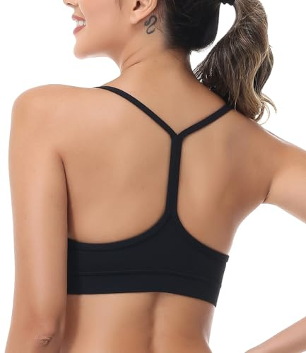wirarpa Sport-bh dam vadderad Y-rygg spaghettiband yoga bh-toppar, svart, L