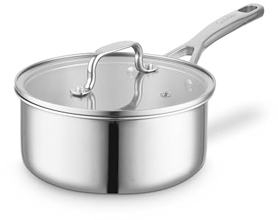Sur La Table Tri-Ply 16cm Saucepan with Tempered Glass Lid, Satin Interior Finish, Induction Compatible, Stainless Steel, SLT900231