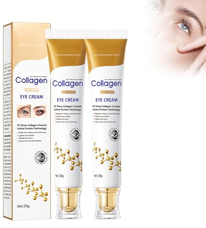 Collagen Eye Cream 2 stycken kollagen ögonkräm, ögonkräm för mörka ringar och svullnader anti-aging vård mot mörka ringar, påsar och fina linjer, uppstramande ögonvård för trött hud