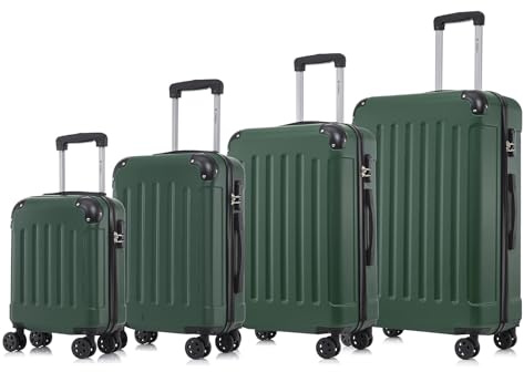YONSLY Koffer Suitcase Set, Trolley Reisekoffer, Rollkoffer Handgepäck, Kofferset, Gepäckset mit 4 Rollen 360°, Hartschalenreisekoffer, Zahlenschloss, Weicher Gummigriff(4er Set, S,M,L&XL,Dunkelgrün)