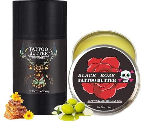 2 Stück Tattoo Creme Tattoo Butter, Tattoocreme für Vor, Während & Nach der Tätowierung, Feuchtigkeitsspendende Tattoo Salbe für Verstärkt Farben, lindert Unbehagen, Tägliche Pflege & Aftercare
