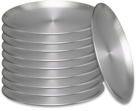 Hoypeyfiy 10 Pcs 8 Inch 20 cm Round Stainless Steel Plates, Unbreakable Metal Plates with Rolled Edges & Anti-Skid Base, Dinner Plates Set for Home Camping BBQ Party