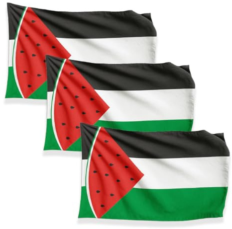 Pack 3 Banderas Oficiales de Palestina con sandía 100x70 cm | Resistentes, ideales para uso exterior y también interior | Tejido poliéster 100% Banderas resistente Palestina. 3 uds.
