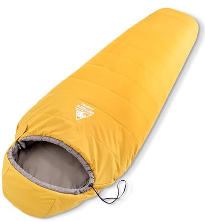 OneTigris sovsäck utomhus liten förpackningsstorlek 3 årstider 8 °C – 15 °C mumie-sovsäck ultralätt kompakt för camping, resor, vandring (gul)