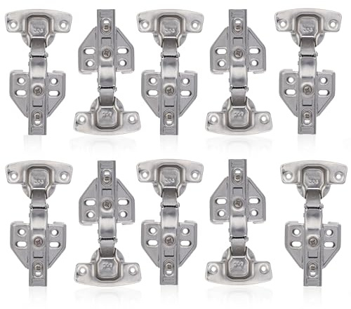 MSC 10 Pcs Kitchen Cabinet Hinges - Soft Close 304 Stainless Steel Full Overlay Cupboard Door Hinges, 117×62mm Concealed Kitchen Wardrobe Hinges with Screws