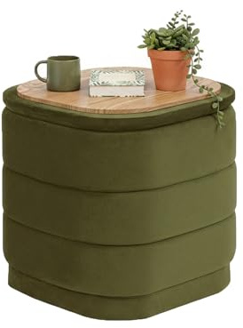 Bonlife Ottomane mit Stauraum, klappbare Fußstütze mit Tisch, Fußstütze, Fußhocker für Wohnzimmer, Schlafzimmer, Flur, olivgrüner Samt,38x38x38cm