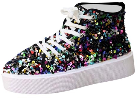 Sneakers Donna con Glitter,Arrivi Estivi: Scarpe Versatili in Taglie Forti Sneakers con Suola Spessa Stile Europeo E alla Moda con Paillettes