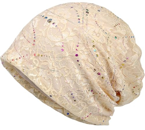 Beanie Hat for Women, Lovely Slouch Beanie Soft and Comfortable Chemo Headwear Sleep Cap for Hair Loss, Breathable Chemo Cap Lace Slouchy Beanie / Turban Hat / Helmet Liner, Lightweight & Quick Dry