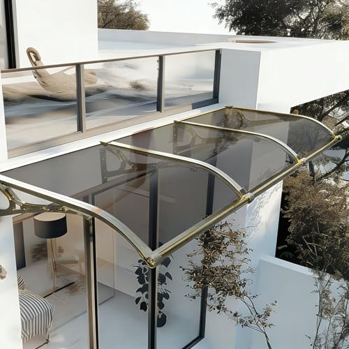 NEHCFO Marquise de Porte Extérieure en Aluminium et Polycarbonate, Auvent Imperméable, Protection Entrée Maison et Terrasse, Résistant aux Intempéries(Gray,60x320cm/24 x126)