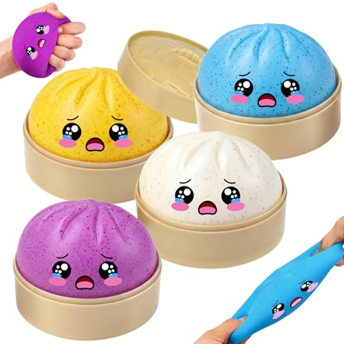 Dumpling Squishy, 4 Stück Giant Squishy Dumpling mit Dampfgarer, Mystery Dumplings Anti Stress Spielzeug, Antistressbälle Stressball Squishies, für Erwachsene Kinder, Anxiety Relief