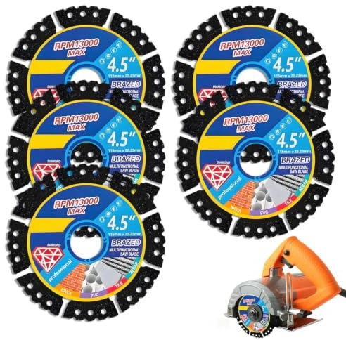 5 Pcs Diamond Multi-Purpose Saw Blades-115mm/4.5 Diamond Tile Cutting Disc | for Angle Grinder Tool, Heavy Duty Angle Grinder Discs Porcelain Cutting for Cutting Porcelain Granite Marble