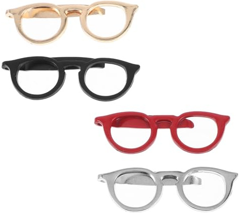 Tofficu 4 Pinzas para Corbata de Aleación Diseño de Gafas para Hombre, Clásicas y Firmes, Accesorio para Traje y Camisa de Negocios