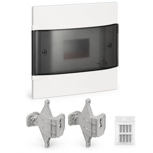 Kit centralino da Incasso 8 Moduli con Adattatori per installazione/sostituzione vecchi centralini E215P/8BN e F215P/8D su vecchie Scatole Murate Serie E215/F215.Sportello Fumé Bianco, Viti Incluse