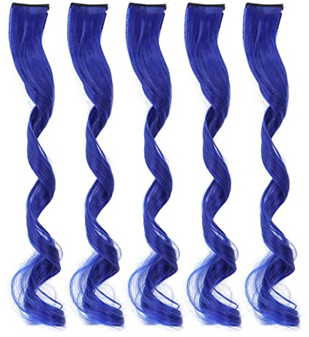 Chiyyak Postizo Largo de Colores, Reflejos de Moda, Clip para Mujeres y Niñas, Extensión de Cabello, 5 uds. (azul cristal)