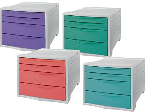 Esselte Schubladenset, 4-teiliger Schreibtisch-Organisator, Ablagefächer für Unterlagen und Schreibwaren, für Zuhause/Büro, zur Schreibtischorganisation, Colour'Breeze Serie, mehrere Farben, 626286