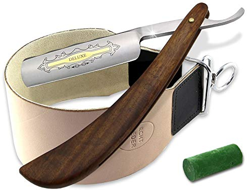 Vater Herren Geschenk Rasiermesser Set Anfänger mit Solingen Paste und extra Breitem Profi Streichriemen