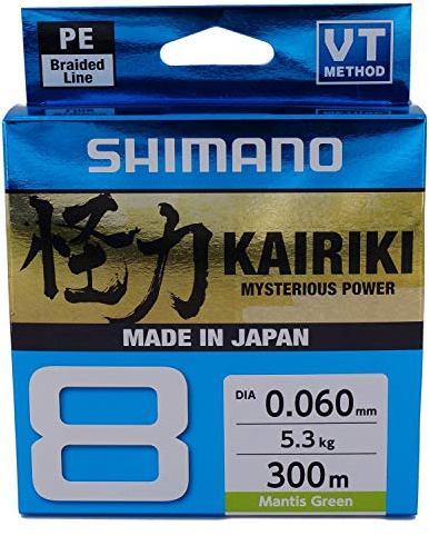 SHIMANO Kairiki 8, 300 Meter, Mantis Verde 0.315 mm/33.5 kg, Geflochtene Angelschnur, 59Wpla68R09