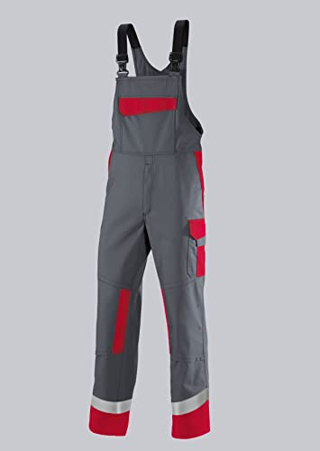 BP 2434-820-5381-64n Latzhose, Stretch-Hosenträger mit Clipbefestigungen, 320,00 g/m², dunkelgrau/rot, 64n