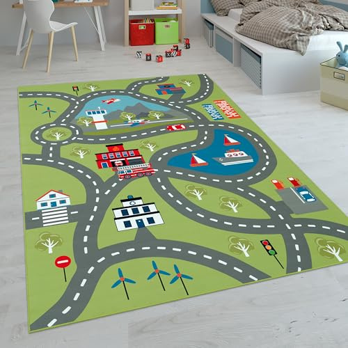 Paco Home Tappeti da gioco a pelo corto colorati per camerette dei bambini con diversi motivi, Dimensione:120x160 cm, Colore:Verde 2