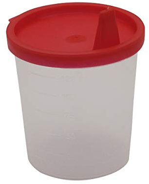 Urinbecher Premium Rot 500 Stück | 125 ml Fassungsvermögen bis 125 ml graduiert | auslaufsicherer und gefriertauglicher Urinprobenbecher mit Schnappdeckel | mattiertes Schriftfeld auf dem Becher